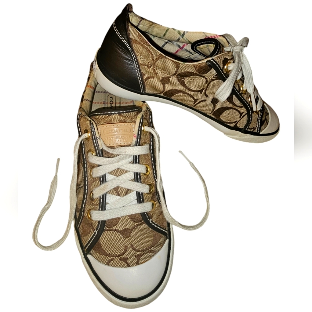 EUC | Coach Barrett Signature Jacquard Brown Multi Logo Sneaker | Size: 6½B
